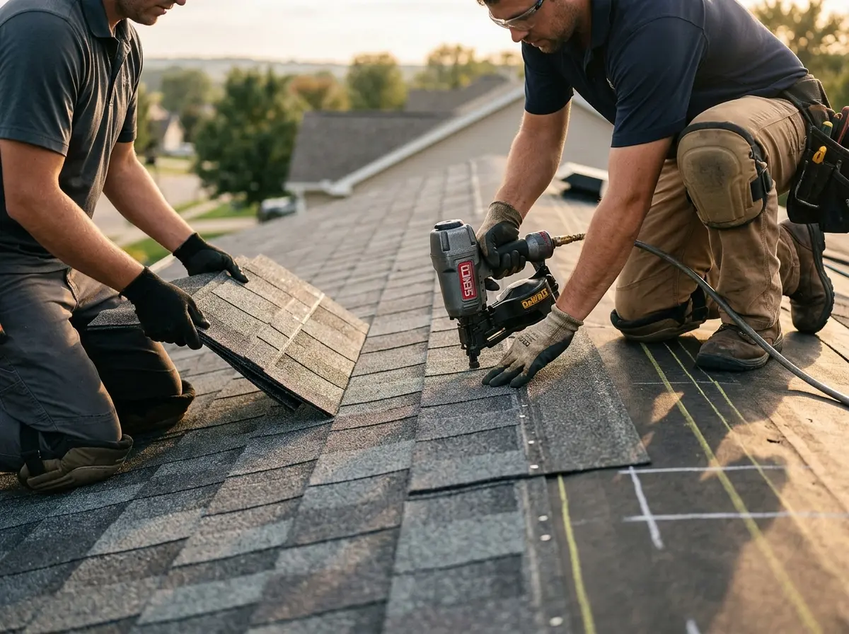 Professional roofer working on a residential roof in Vidalia